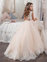 A-Line Crew Neck Sweep Brush Train Satin Tulle Flower Girl Dresses-27dress